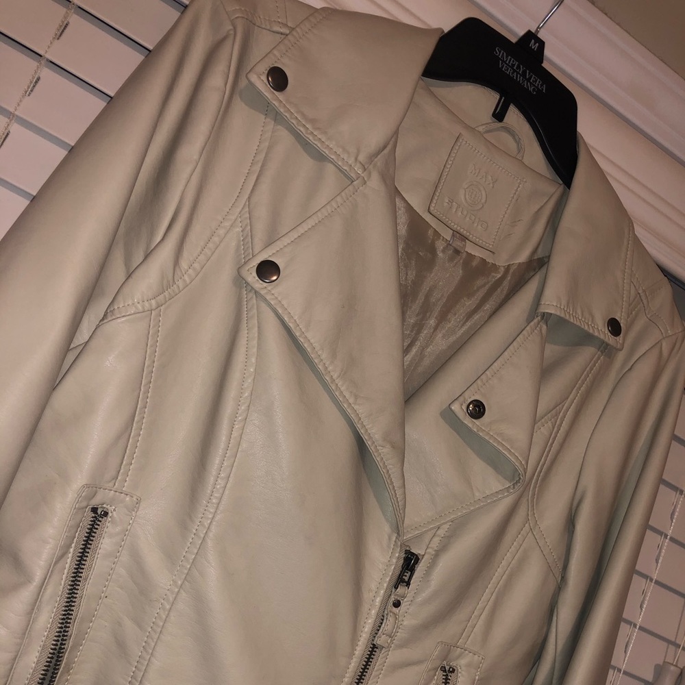 Pleather White/Cream Motorcycle Jacket Size L